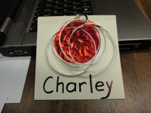 Name card with red background and bling